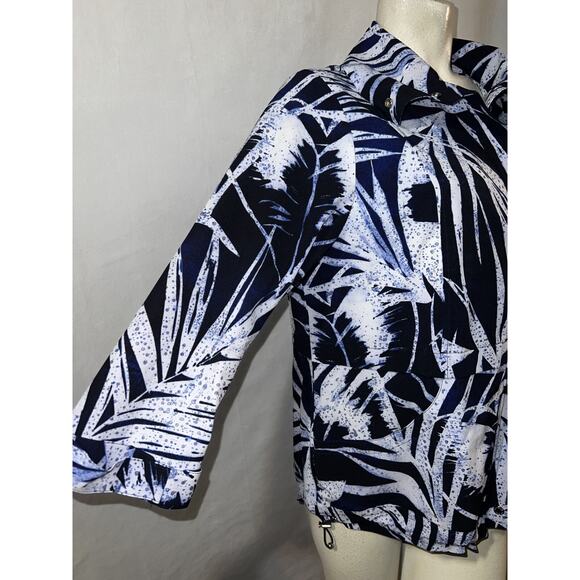 New Zenergy CHICO'S Jacket Sz L (2) Blue Ombre Leaf Print NEEMA Zip Windbreaker - Picture 3 of 7
